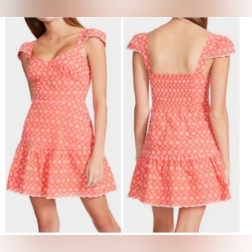 Betsey Johnson Y2K Ditsy Eyelet Bustier Coral Pink Baby Doll Dress Romantic Sz M - Picture 3 of 16